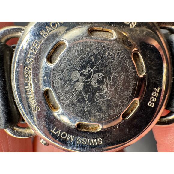 Disney Mickey Mouse Wrist Watch Silver Tone Black Leather Band 753S 27.4MM main image 6